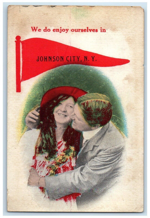 c1905 We Do Enjoy Ourselves Johnson City New York NY Pennant Unposted Postcard