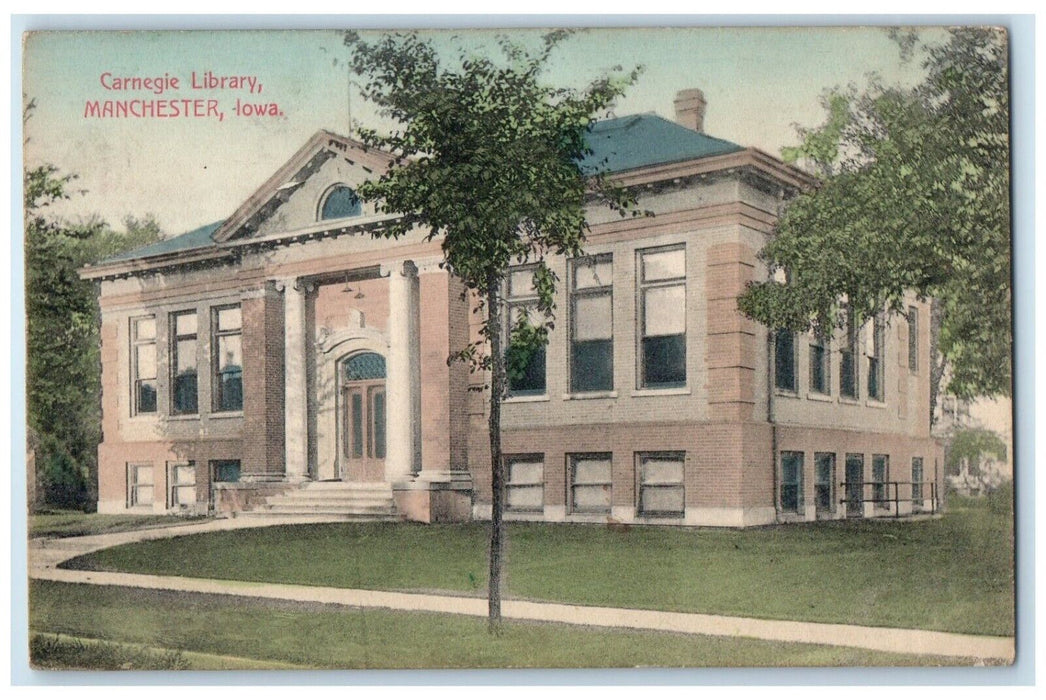 1913 Exterior View Carnegie Library Building Manchester Iowa IA Antique Postcard