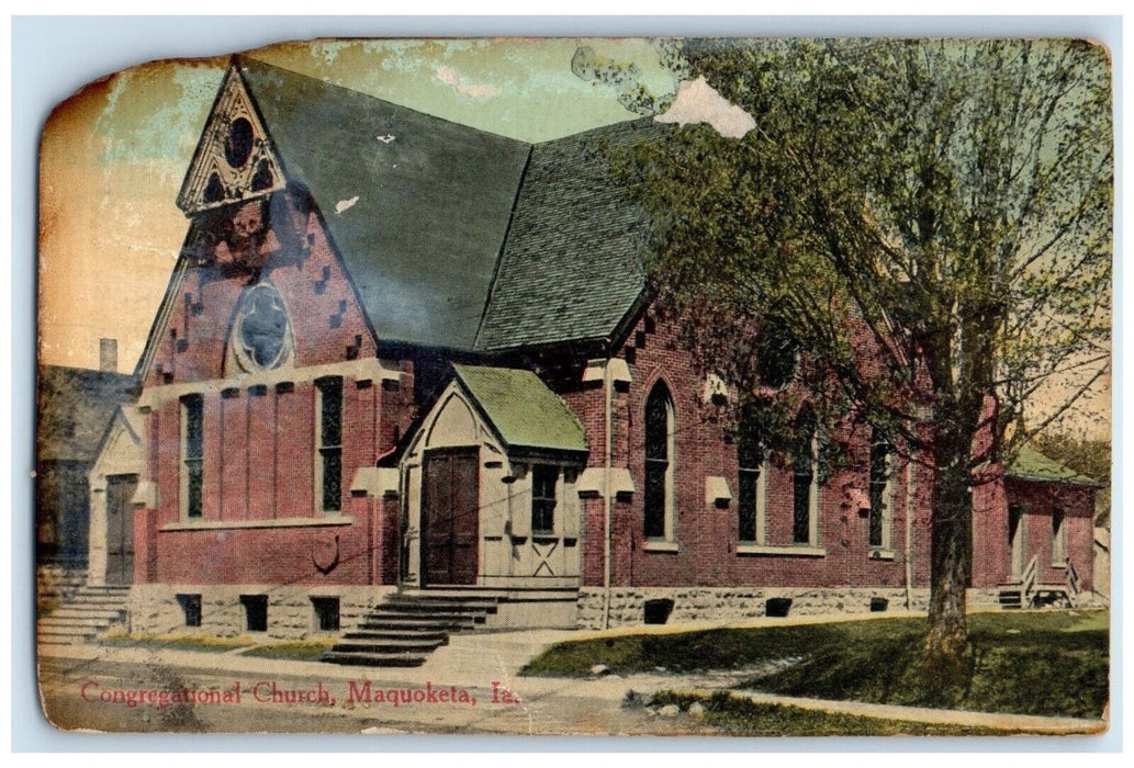 1916 Exterior View Congregational Church Building Maquoketa Iowa Posted Postcard