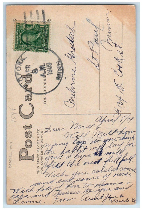 1909 Easter Baby Chicks Eggs Bigfork Minnesota MN Posted Antique Postcard