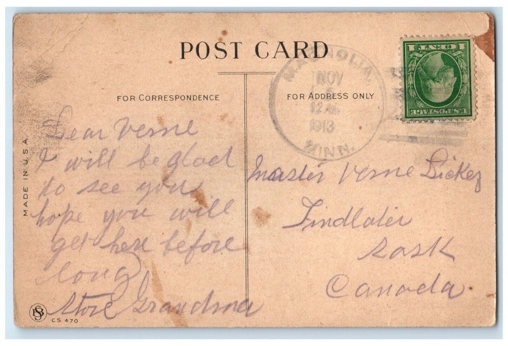 1913 Like A Traveling Man Needs A Sweet Heart Magnolia Minnesota MN Postcard