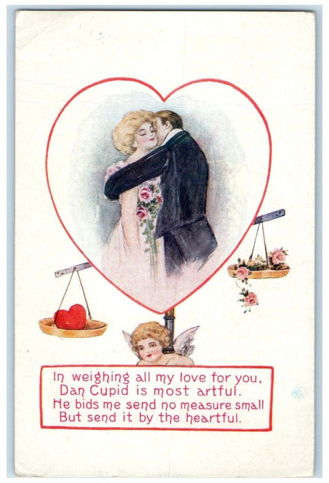 1914 Valentine Couple Romance Dan Cupid Parlin Colorado CO Antique Postcard