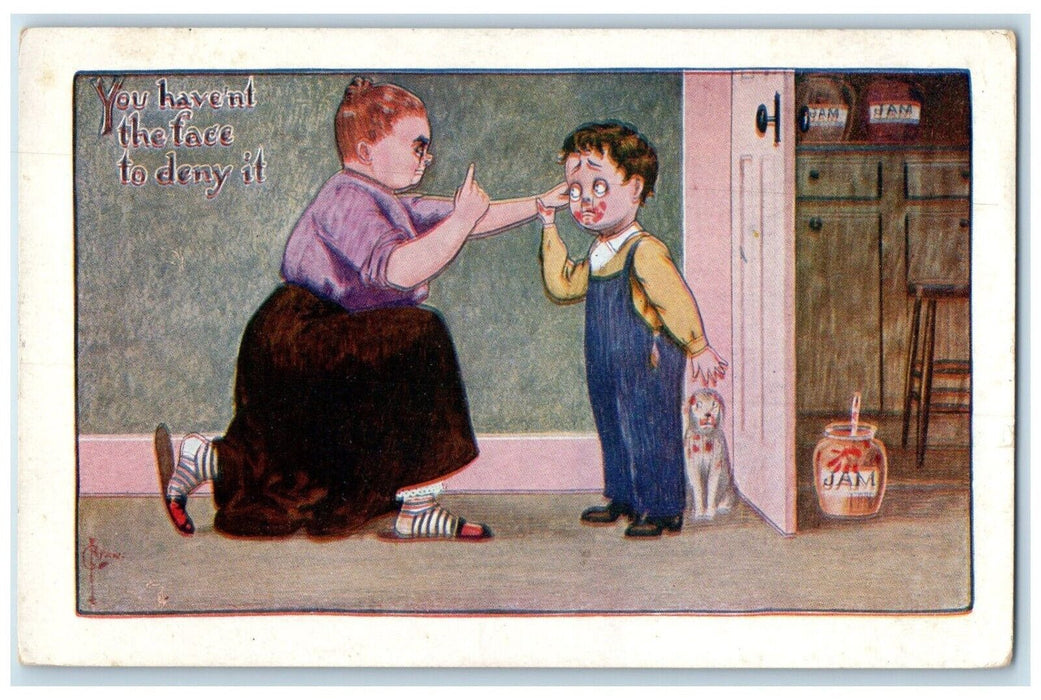 1912 Little Boy And Dog Eat Jam Lying Seattle Washington WA Antique Postcard