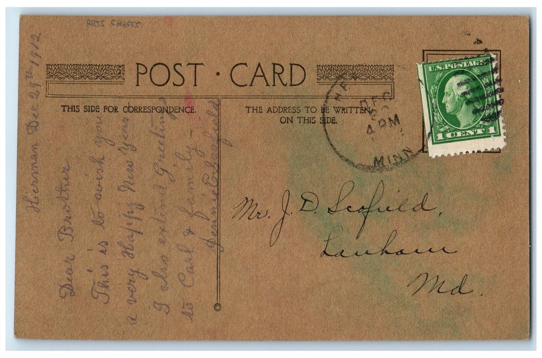 c1910's New Year Message Arts Crafts Herman Minnesota MN Antique Postcard