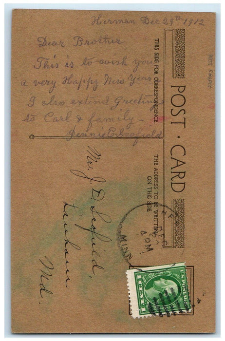 c1910's New Year Message Arts Crafts Herman Minnesota MN Antique Postcard