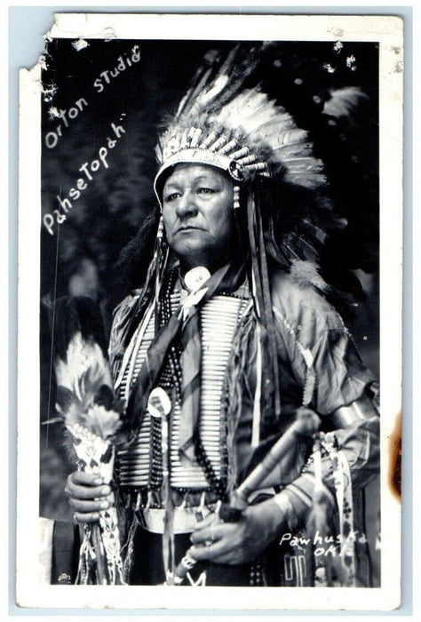 1950 Native American Chief Pahsetopah Pawhuska Oklahoma OK RPPC Photo Postcard