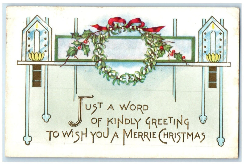 c1910's Christmas Greetings Mistletoe And Berries Lanham Minnesota MN Postcard