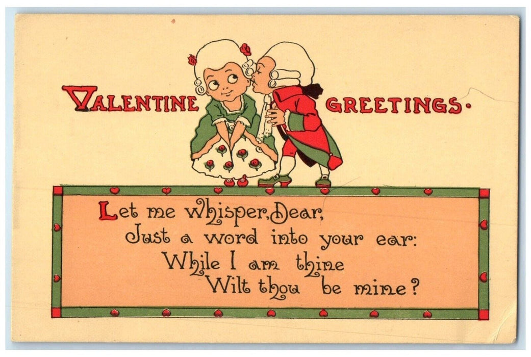 c1910's Valentine Greetings Couple Romance Whispering Hearts Antique Postcard