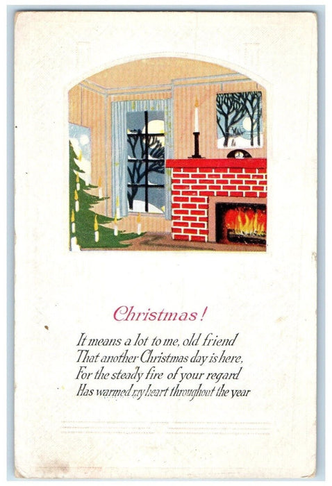 1924 Christmas Fireplace Candle Embossed Hope Michigan MI Antique Postcard