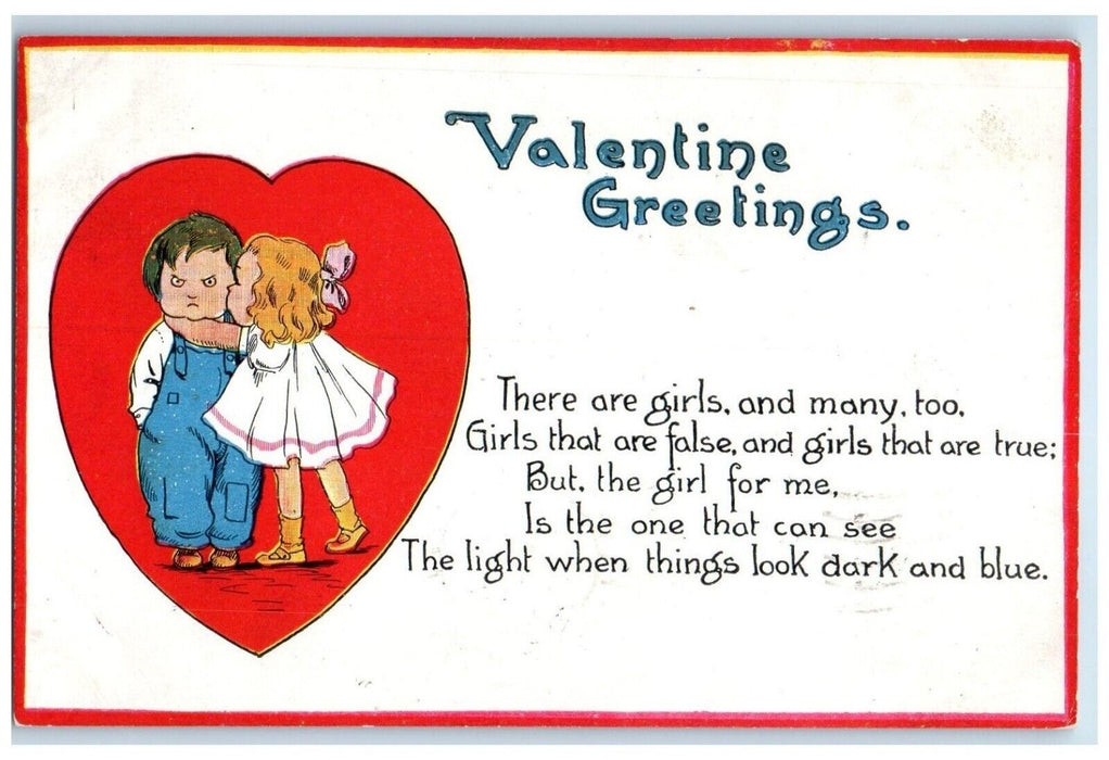 1913 Valentine Greetings Big Heart Little Sweetheart Gibson Akron OH Postcard
