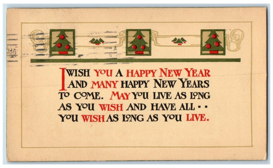 1913 New Year Pine Trees Arts And Craft Minneapolis Minnesota MN Posted Postcard