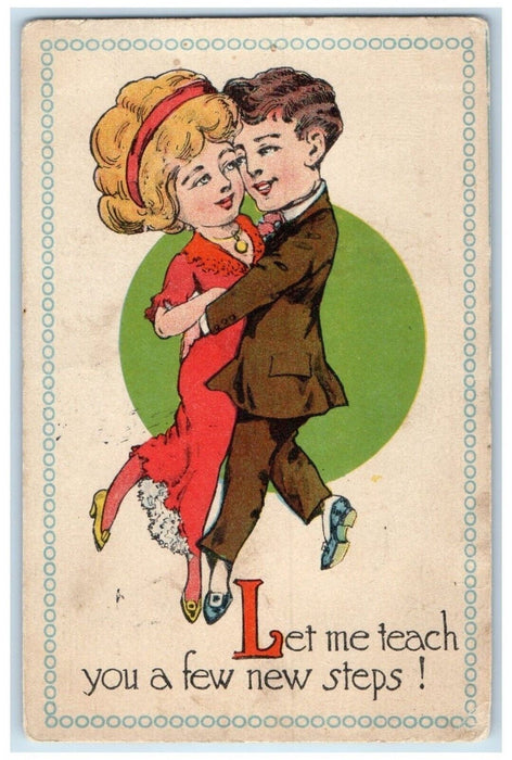 1914 Couple Romance Dancing Let Me Teach You A Couple Steps Yorktown IA Postcard