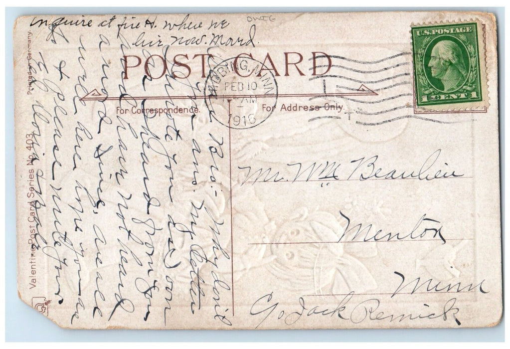 1916 Valentine Girl You Certainly Have Got My Goat Dwig Hibbing MN Postcard
