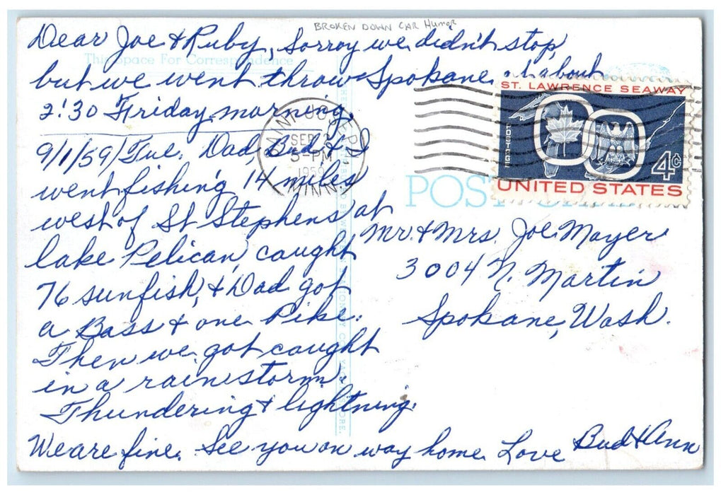 1959 Man Smoking Cigarette Broken Down Car Humor We Will Be Seeing You Postcard