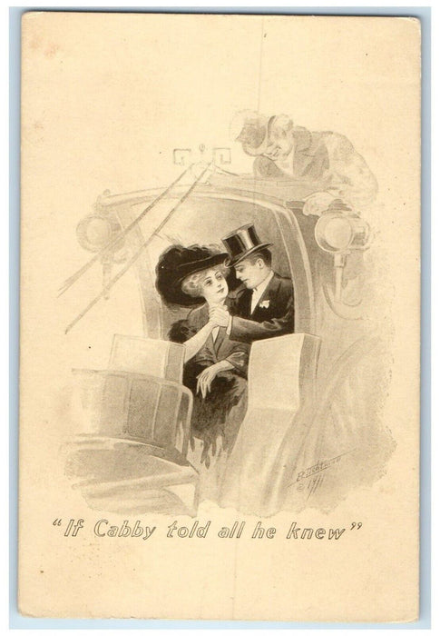 c1910's Couple Carriage Romance Coachman If Cabby Told All He Knew Postcard