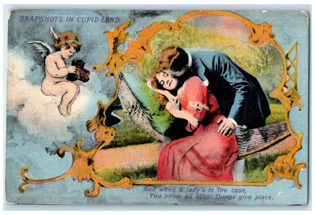 c1910's Couple Romance Snapshots In Cupid Land With Camera Antique Postcard