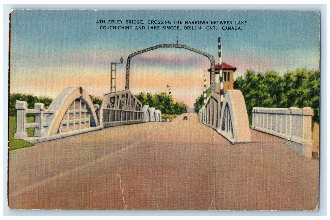 c1940's Athlerley Bridge Crossing Narrows Orillia Ontario Canada Postcard