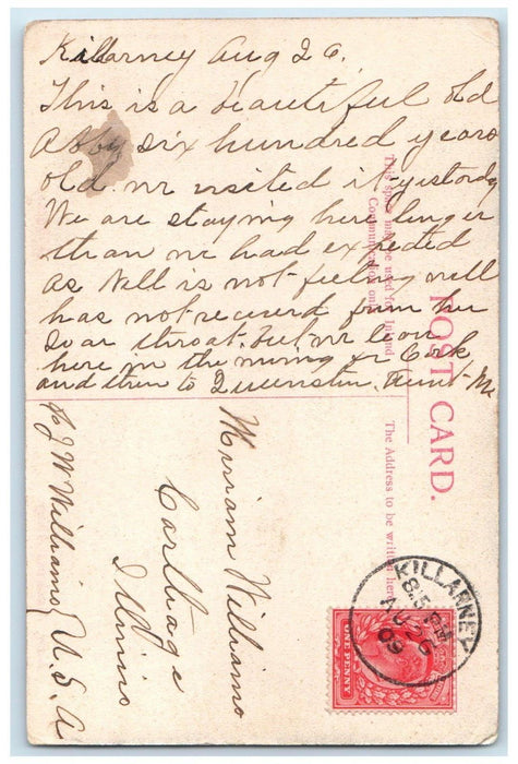 1909 View of Nave Muckross Abbey Killarney Ireland Antique Posted Postcard