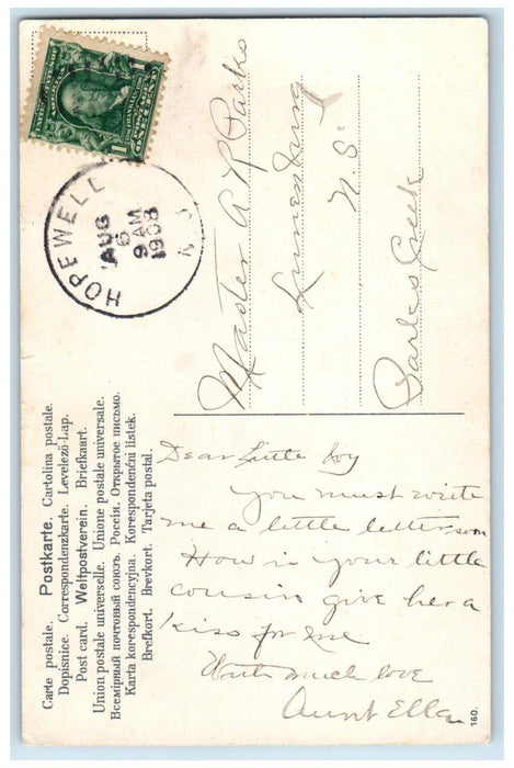 1908 Children Daisy Flowers And Bird Hopewell NS Canada Posted Antique Postcard