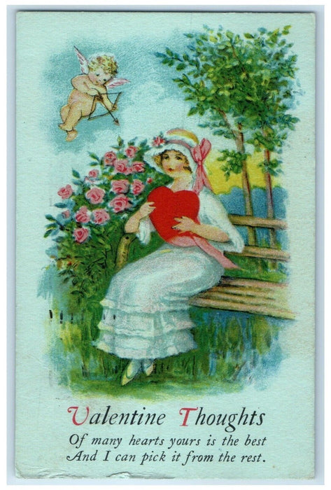 1930 Valentine Thought Woman Heart Cupid Angel Flowers Halifax NS Postcard