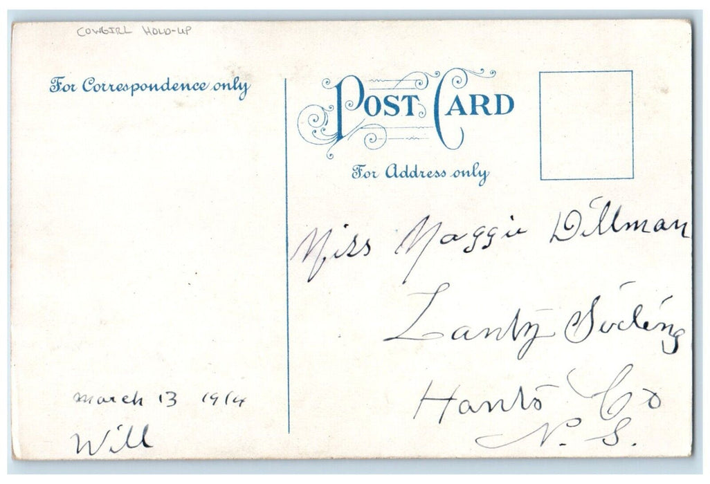 c1910's Cowgirl Holp Up Lanty Siding Hants Co. Nova Scotia NS Canada Postcard