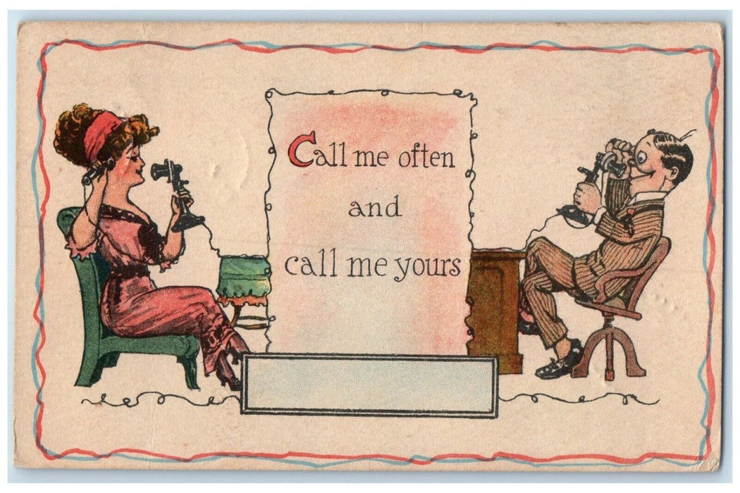 c1910s Woman And Man Telephone Halifax Co. Nova Scotia NS War Tax Stamp Postcard