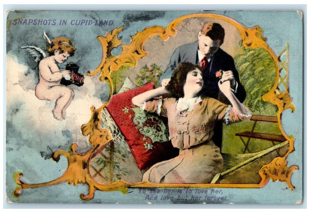 c1910's Couple Romance Cupid Angel With Camera Enfield Hants Canada Postcard