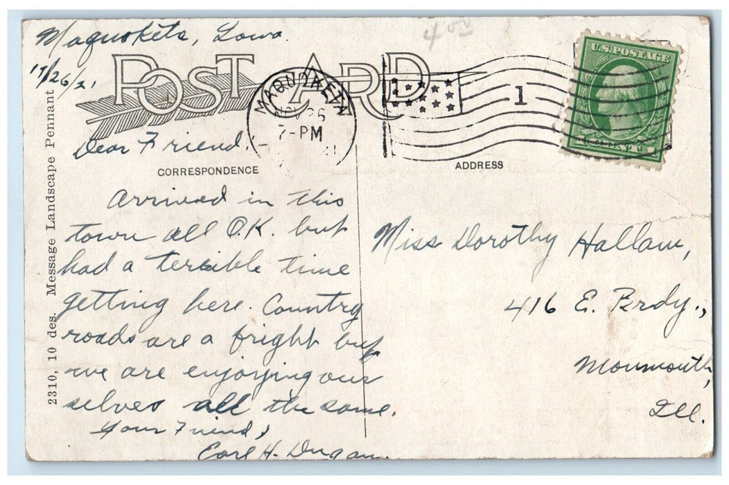1921 A Message From Maquoketa Iowa Pennant Poem Trees Vintage Antique Postcard