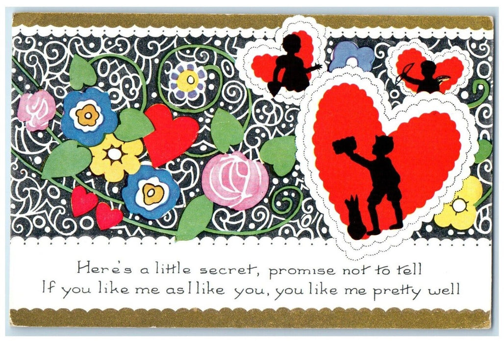 1935 Valentine Hearts Flowers Halifax Nova Scotia NS Canada Vintage Postcard