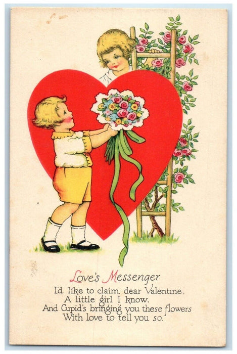 1929 Valentine Big Heart Flowers Ladder Lunenburg Nova Scotia NS Posted Postcard