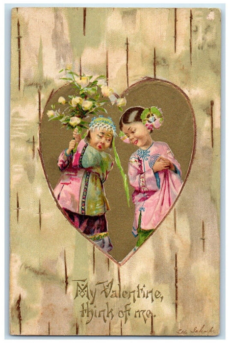 1907 Valentine Heart Chinese Asian Nash Barrington Illinois IL Antique Postcard