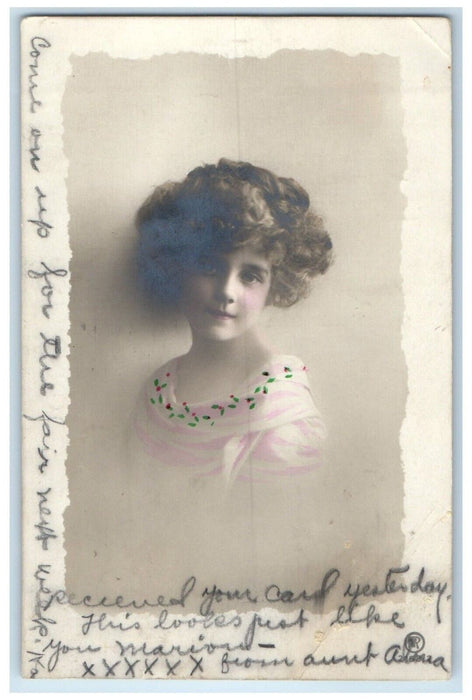 1911 Pretty Girl Curly Hair Studio St. Paul Minnesota MN RPPC Photo Postcard