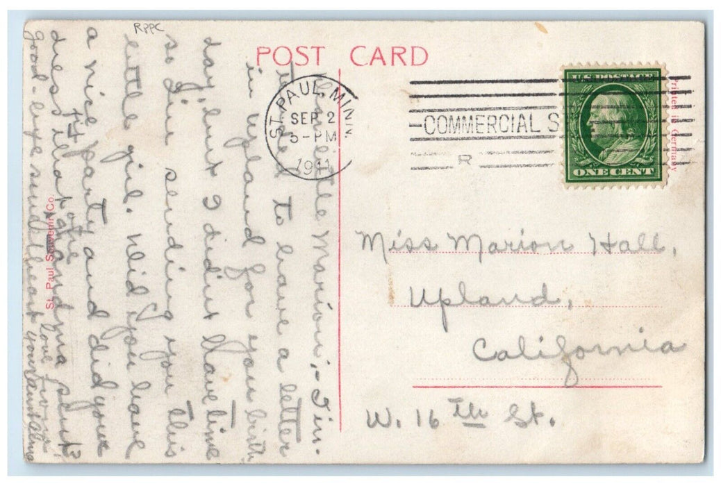 1911 Pretty Girl Curly Hair Studio St. Paul Minnesota MN RPPC Photo Postcard