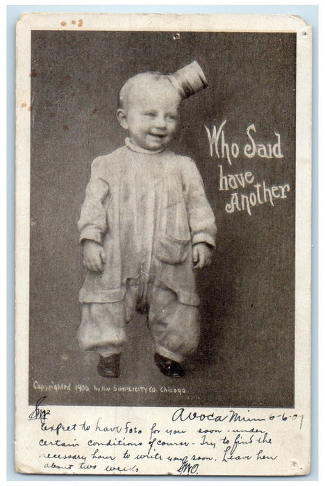 1907 Cute Little Boy Who Said Have Another Avoca Minnesota MN Antique Postcard
