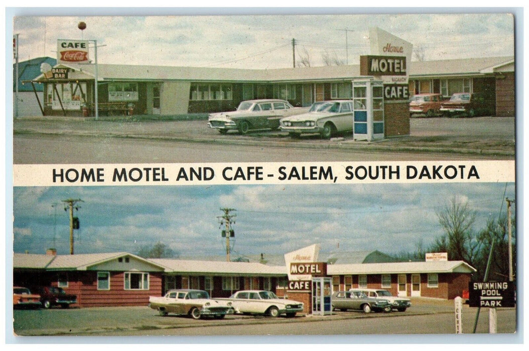 c1950's Home Motel And Cafe Cars Salem South Dakota SD Dual View Postcard
