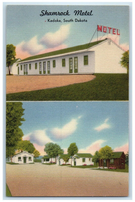 c1940's Shamrock Motel Roadside Kadoka South Dakota SD Dual View Postcard