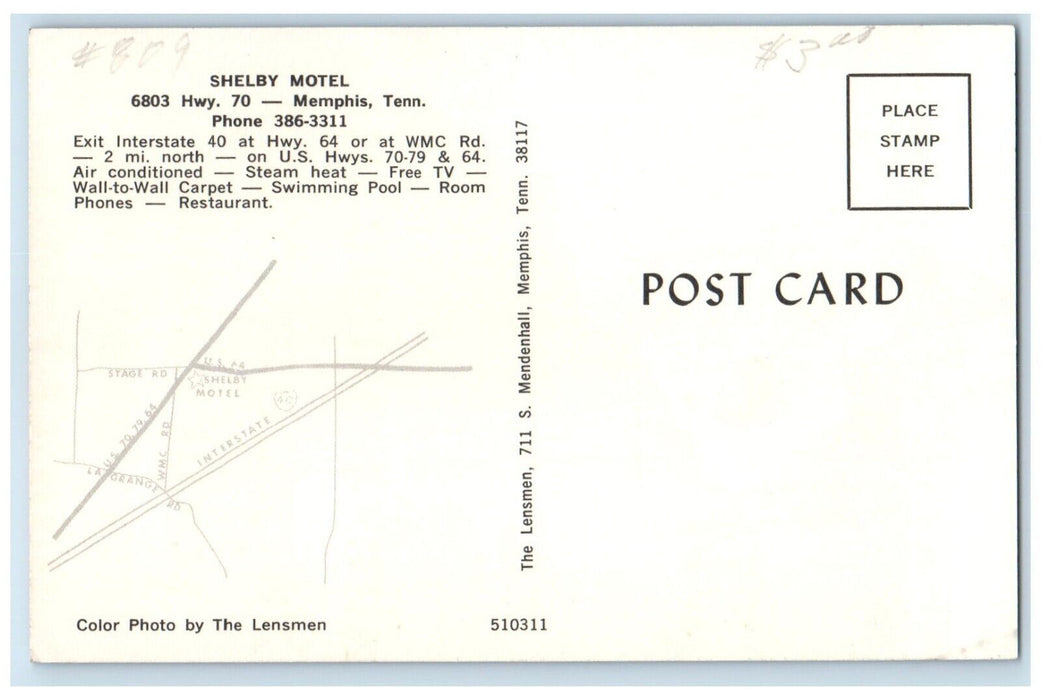 c1950's Shelby Motel Swimming Pool View Memphis Tennessee TN Vintage Postcard