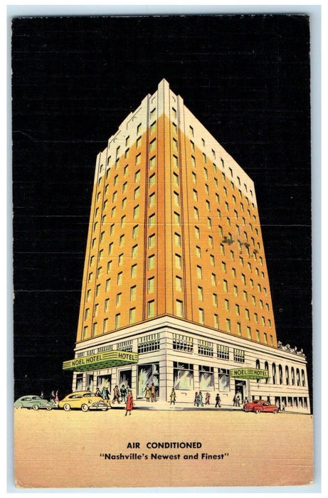 1952 Noel Hotel Building Cars Night View Nashville Tennessee TN Vintage Postcard