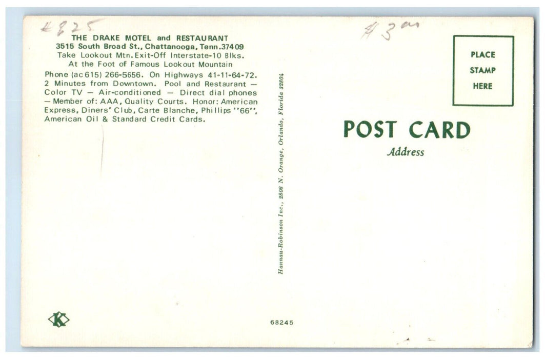 The Drake Motel And Restaurant Chattanooga Tennessee TN Dual View Postcard