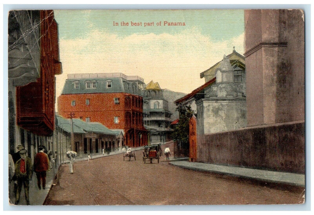 c1910 In The Best Part of Panama Horse Carriage Antique Posted Postcard