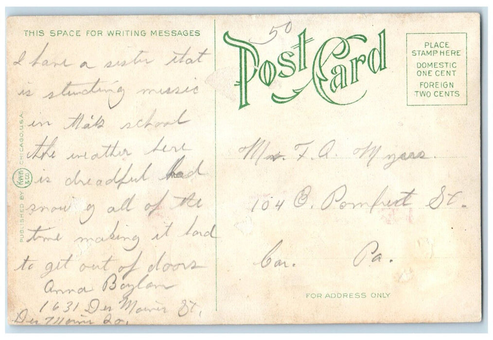 c1910 Exterior View Brake University Conservatory Music Des Moines Iowa Postcard