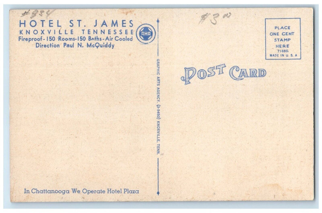 c1930's Hotel St. James Knoxville Tennessee TN Multiview Vintage Postcard