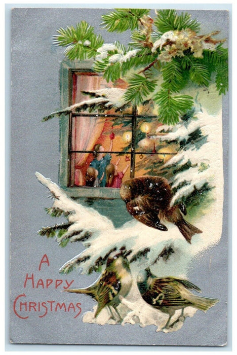 c1910's Christmas Song Birds Pine Leaf Embossed Park's Creek NS Canada Postcard