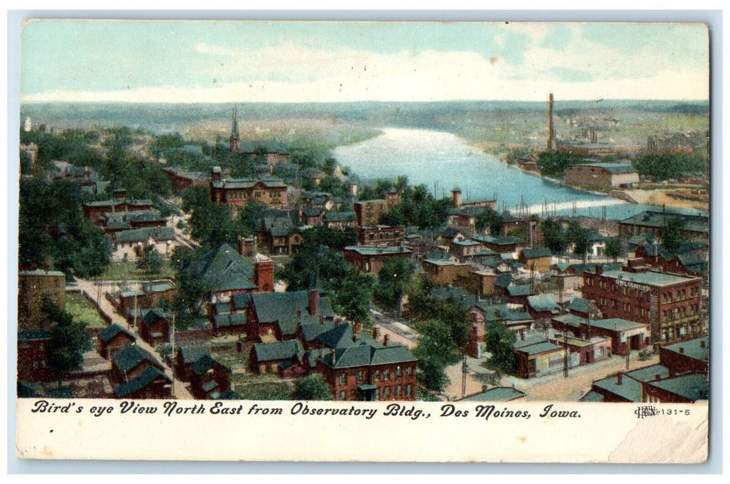 1908 Birds Eye View North East Observatory Building Des Moines Iowa IA Postcard