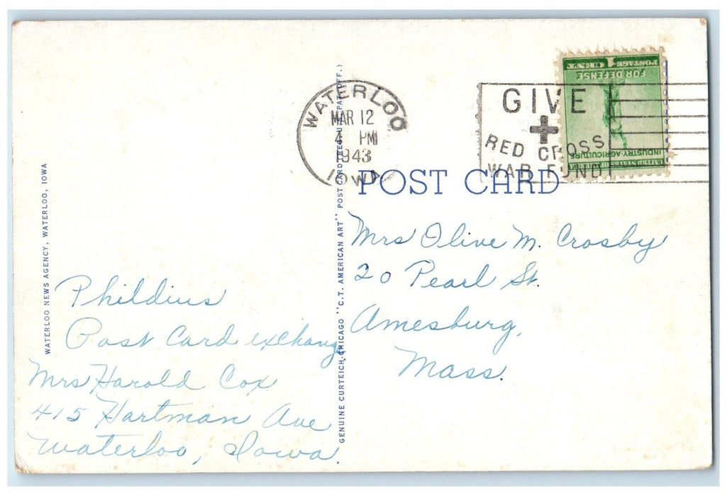 1943 Exterior View Blackhawk County Court House Building Waterloo Iowa Postcard