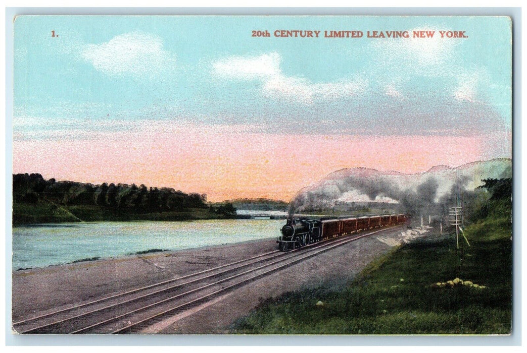 1910 20th Century Limited Leaving New York Locomotive Train Railroad NY Postcard