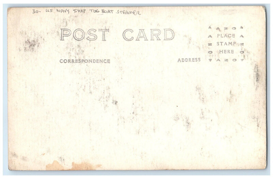 c1910's US Navy Ship Tug Boat Steamer Ship Scene RPPC Photo Antique Postcard