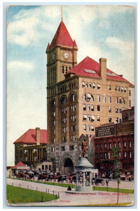 1908 Exterior View Illinois Central Depot Chicago Illinois IL Vo Hammon Postcard