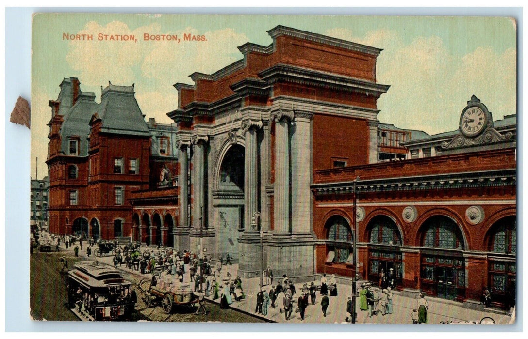 c1910 Bird's Eye View North Station Streetcars Boston Massachusetts MA Postcard