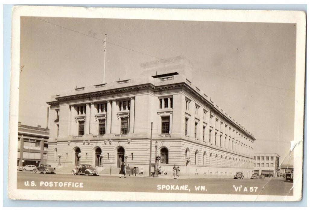 c1940's US Post Office Building Spokane Washington WA RPPC Photo Postcard